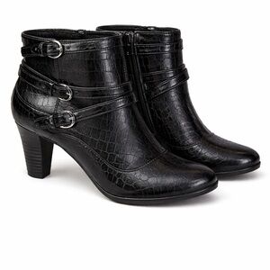 Naturalizer Black Croc Embossed Heeled Ankle Boots Size 8